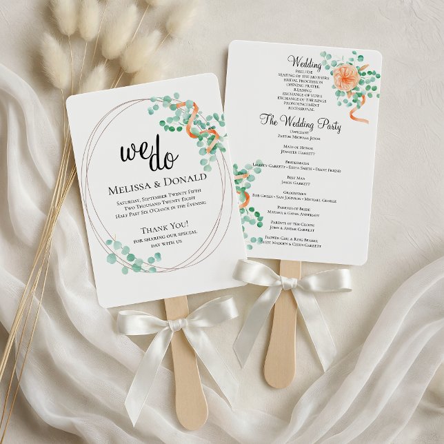 Éventail Programme floral élégant d'eucalyptus et de pêche (Créateur téléchargé)