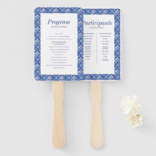 Éventail Programme moderne de mariage bleu blanc méditerran