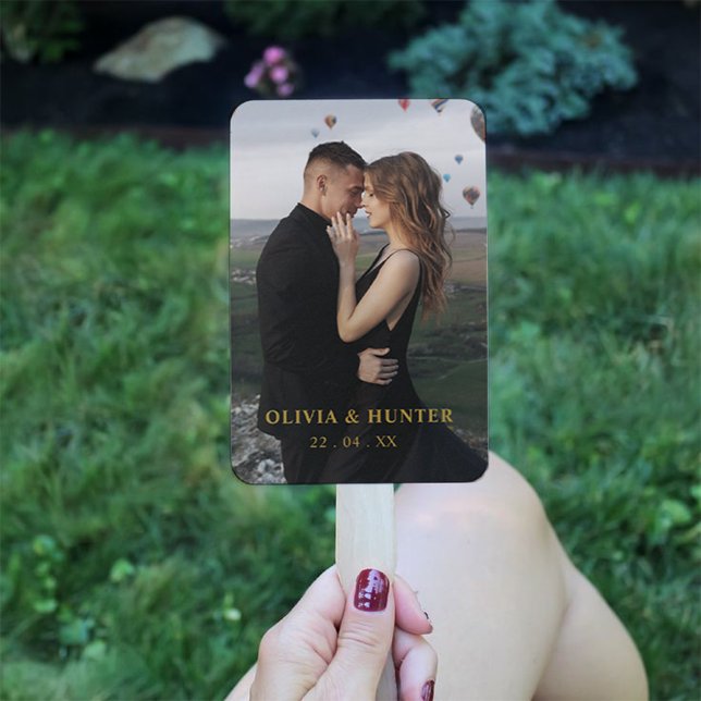 Éventail Programme moderne de mariage noir et blanc Fans av (Modern Black & White Wedding Program Fans with Photo)