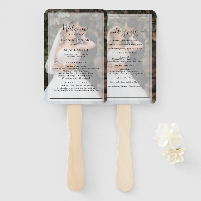 Éventail Programme moderne de mariage personnalisé photo su (Devant et derrière)
