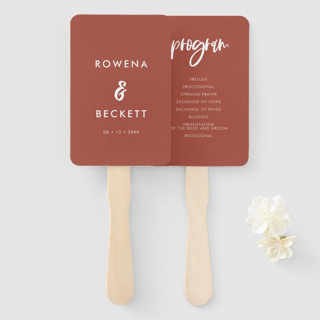 Éventail Programme moderne élégant de mariage en briques br (Devant et derrière)