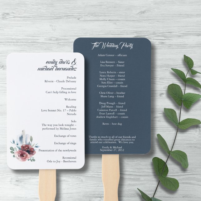 Éventail Programme moderne Floral Bourgogne Marine Peach Bl (Créateur téléchargé)