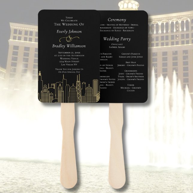 Éventail Programme raffiné noir blanc or de Las Vegas (Créateur téléchargé)