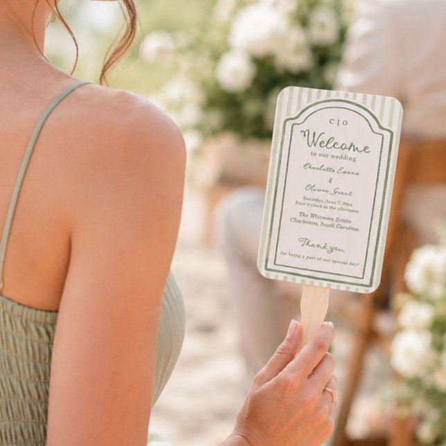 Éventail Programme rayé de mariage vert (Créateur téléchargé)