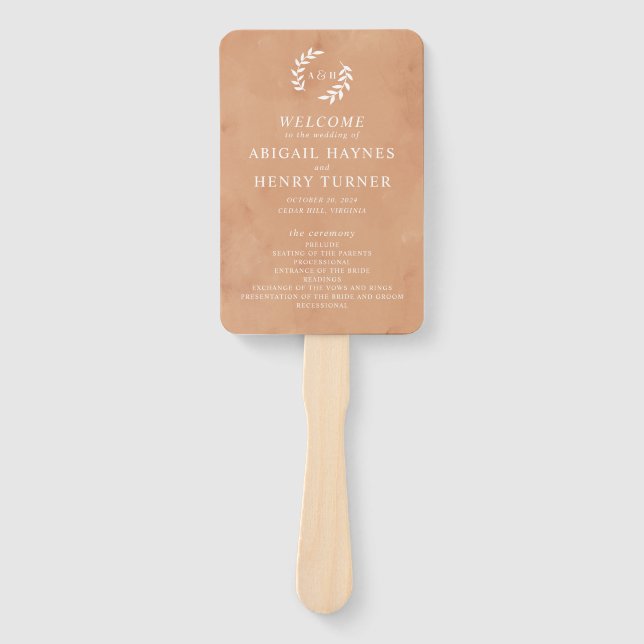 Éventail Programme Rustique de mariage aquarelle (Devant)