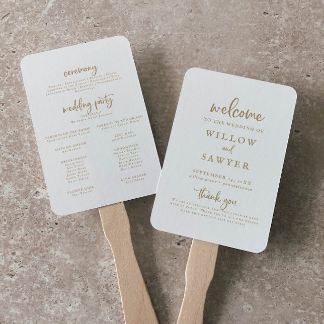 Éventail Programme Rustique de mariage de script or Ventila (Créateur téléchargé)