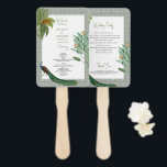 Éventail Programme vintage de mariage tropical Peacock Feat<br><div class="desc">Un design vintage d'oiseau paon avec verdure tropicale et motif damassé arrière - plan. Ce design est idéal pour toutes les saisons. Un design aquarelle élégant dans un thème contemporain. Un programme de mariage élégant avec des plumes de paon glorieuses et des éléments modernes. Des invitations de mariage et d'autres...</div>