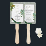 Éventail Programme vintage de mariage tropical Peacock Feat<br><div class="desc">Un design vintage d'oiseau paon avec verdure tropicale et motif damassé arrière - plan. Ce design est idéal pour toutes les saisons. Un design aquarelle élégant dans un thème contemporain. Un programme de mariage élégant avec des plumes de paon glorieuses et des éléments modernes. Des invitations de mariage et d'autres...</div>