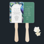 Éventail Programmes de mariage aquarelle Peacock<br><div class="desc">Laissez-vous tenter par le charme majestueux de notre programme de mariage orné d'un paon et de plumes d'aquarelle éclatants, mettant en valeur vos détails mariages. Le ventilateur du programme dévoile un cadre royal bleu, vert et violet exquis et complémentaire. Découvrez notre gamme complète de papeterie mariage sur www.zazzle.com/dotellabelle pour découvrir...</div>