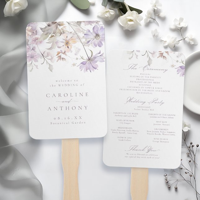Éventail Programmes de mariage bohème floraux élégants viol (Purple Elegant Floral Boho Wedding Programs Hand Fan)