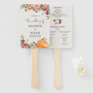 Éventail Programmes de mariage citrouilles à fleurs d'autom