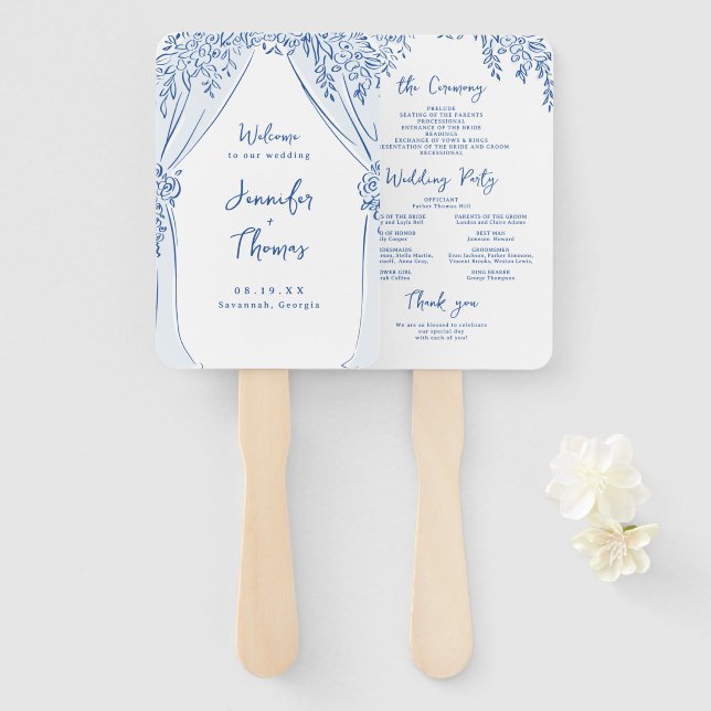 Éventail Programmes de mariage fantaisistes à arche florale (Devant et derrière)