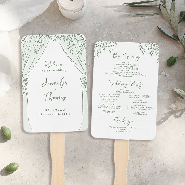 Éventail Programmes de mariage fantaisistes en floral sauge (Sage Floral Arch Whimsical Wedding Programs Hand Fan)