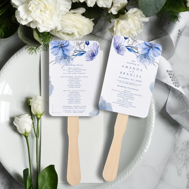 Éventail Programmes de mariage floraux pailletés bleu pouss (Créateur téléchargé)