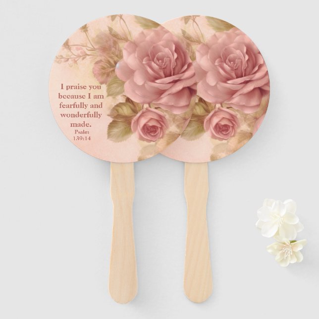 Éventail Psaume 139:14 Rose (Devant et derrière)