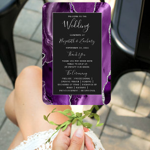 Éventail Purple Argent Agate Dark Wedding Programme