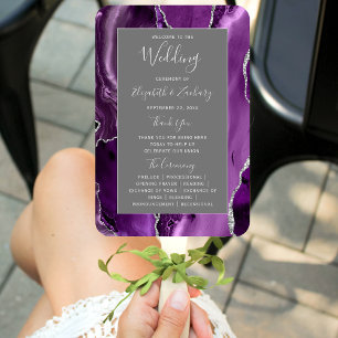Éventail Purple Argent Agate Gris Programme de mariage