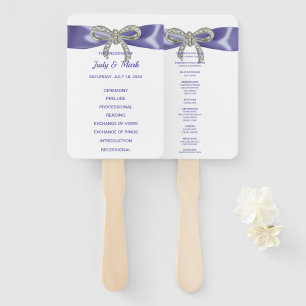 Éventail Purple Blue Diamond Bow Wedding Programme Fans