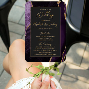 Éventail Purple Gold Agate Dark Script Wedding Programme