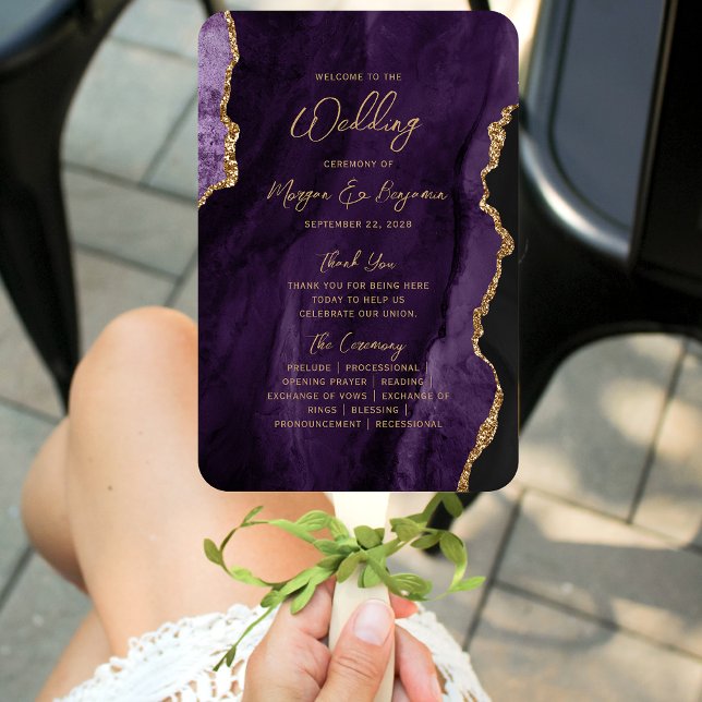 Éventail Purple Gold Agate Programme de mariage de script (Créateur téléchargé)