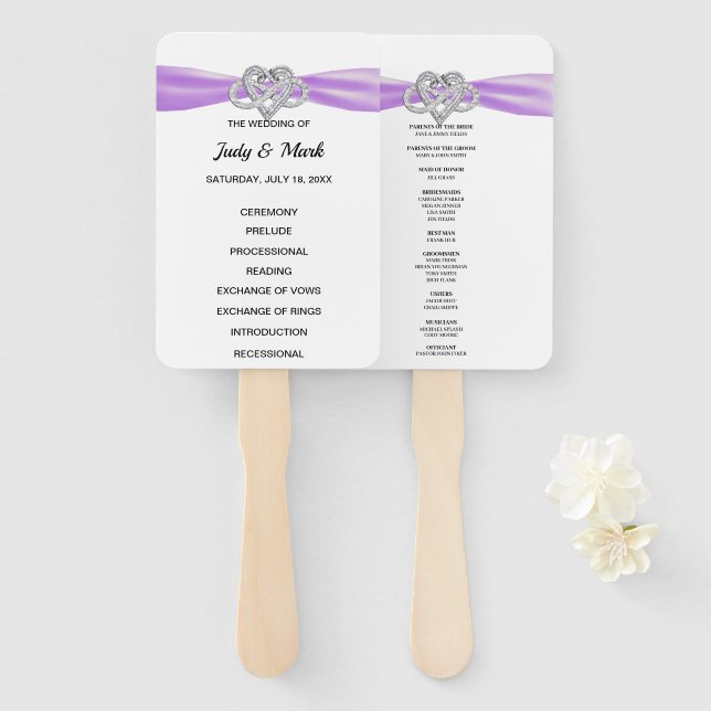 Éventail Purple Infinity Programme de mariage cardiaque Ven (Devant et derrière)