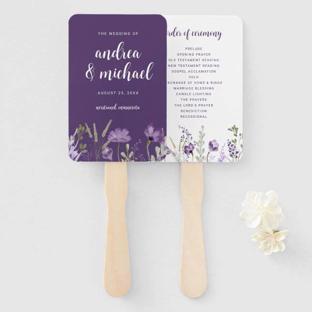 Éventail Purple Lavender Floral Wedding Programme Fans (Devant et derrière)