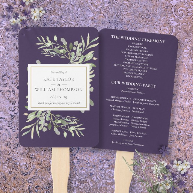 Éventail Purple Lavender Programme de mariage vert (Purple Lavender Greenery Wedding Program Hand Fan)