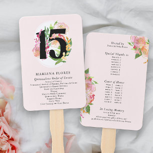 Éventail Quinceanera Ordre des événements Floral Numéro 15