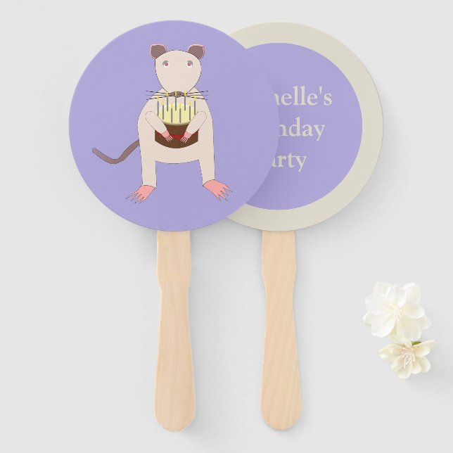 Éventail Rat de Siamese avec fête d'anniversaire gâteau per (Devant et derrière)