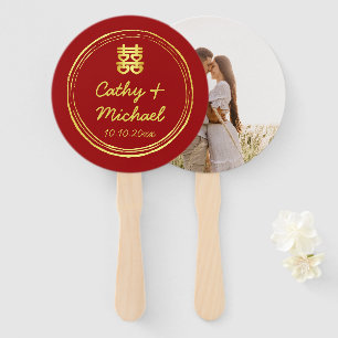 Éventail Red Couple photo mariage chinois double bonheur