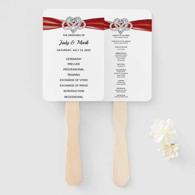 Éventail Red Infinity Heart Wedt Programme Fans (Devant et derrière)