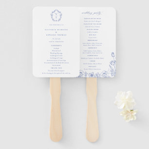 Éventail Régence Bleu Cimier Orné Monogramme Programme de m