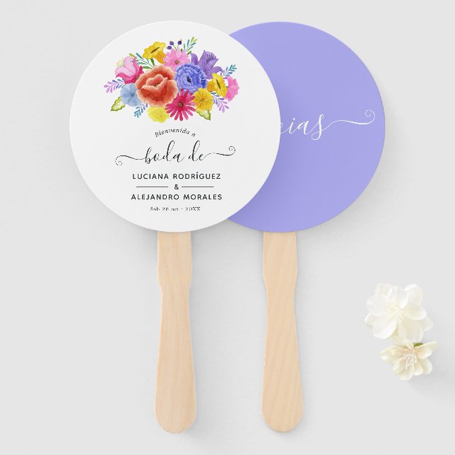 Éventail Remerciements de mariage de fête espagnole florale (Devant et derrière)