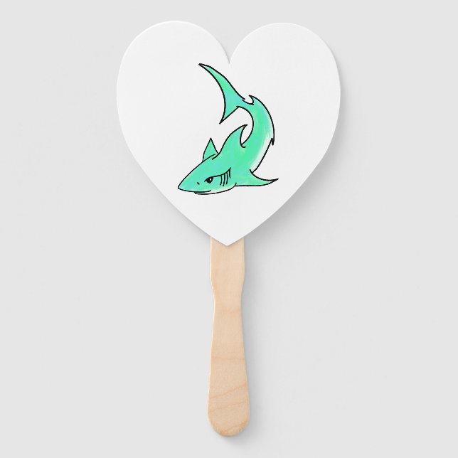 Éventail requin souriant de dessin animé bleu vert océan an (Devant)