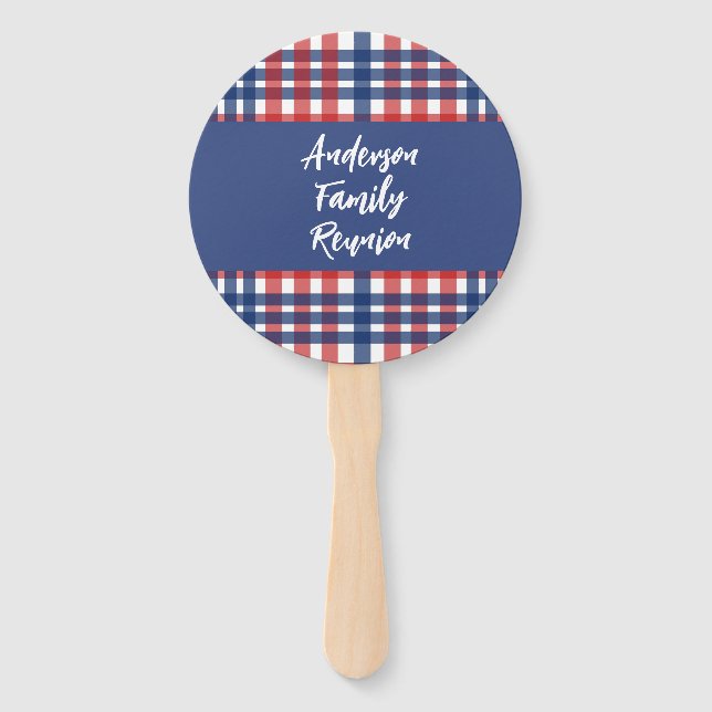 Éventail Réunion familiale rouge, blanc et bleu (Devant)