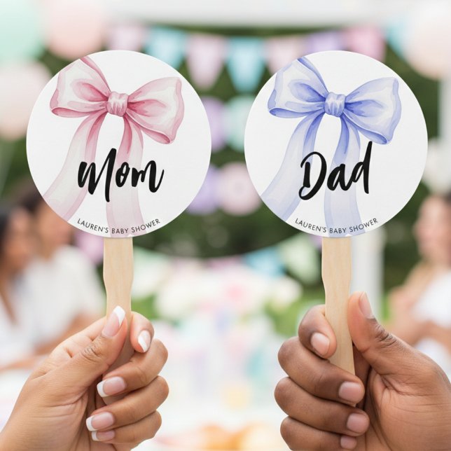 Éventail Ribbon Bow Mom Dad Baby Shower Guess Who Game (Ribbon Bow Mom Dad Baby Shower Guess Who Game Hand Fan
)