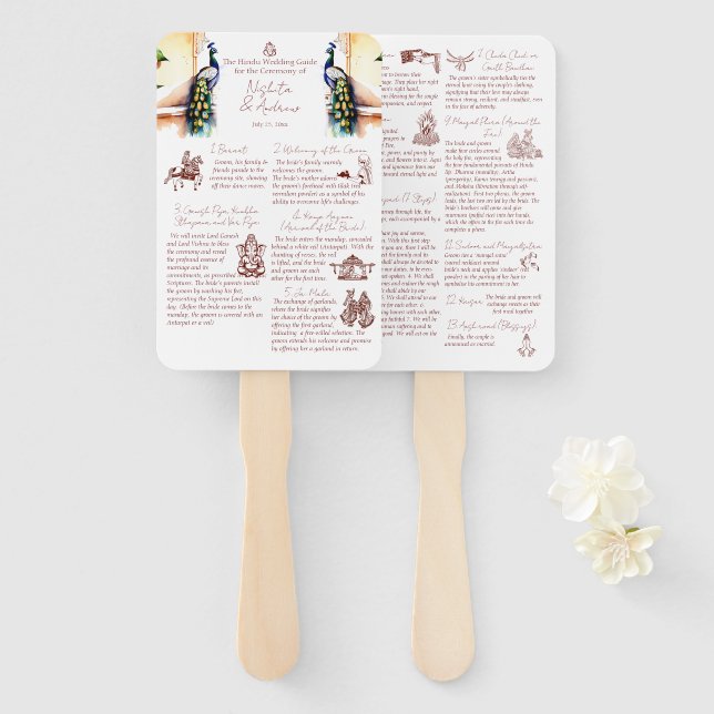 Éventail rituels de mariage hindou paon palais de Jaipur  (Devant et derrière)