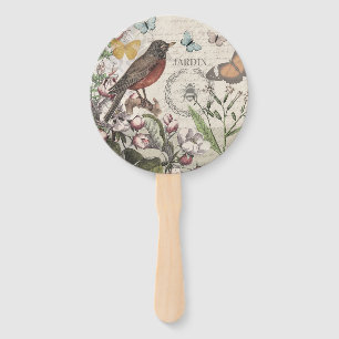 Éventail Robin Elegant Bird Butterfly French Art