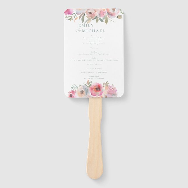 Éventail Romantique Fleurs de Cottage Bleu Programme Sage (Devant)