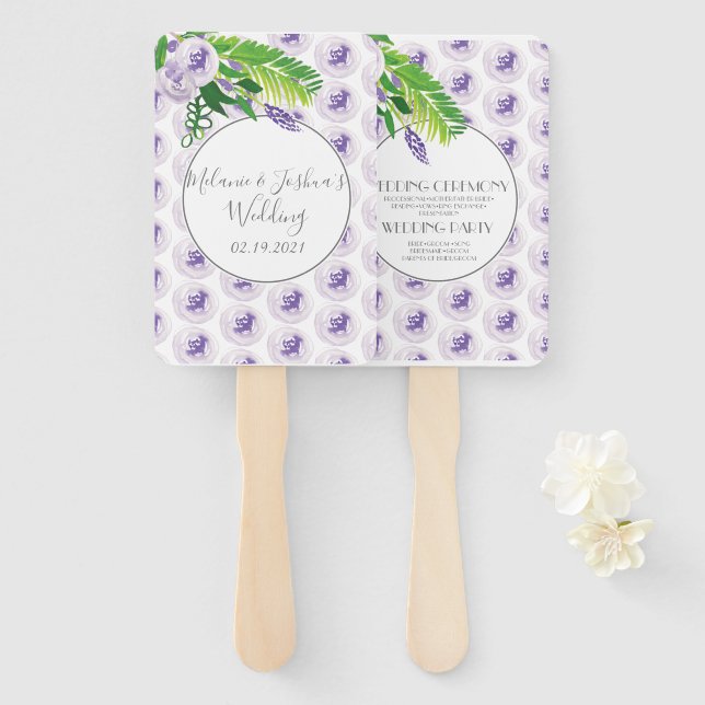 Éventail Rose de mariage ronde florale violette aquarelle (Devant et derrière)