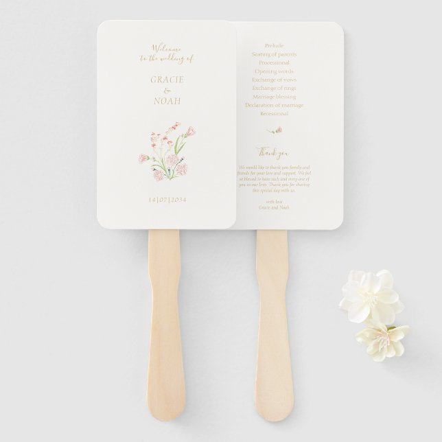 Éventail Rose fleur sauvage Ivory Pliage Carte Mariage Prog (Devant et derrière)