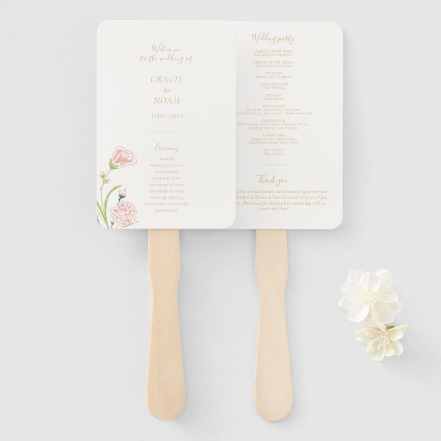Éventail Rose fleur sauvage Ivory Pliage Carte Mariage Prog (Devant et derrière)