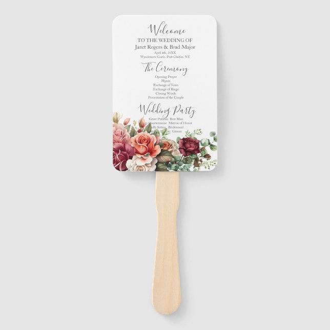 Éventail Rose Floral Eucalyptus Programme de mariage (Devant)
