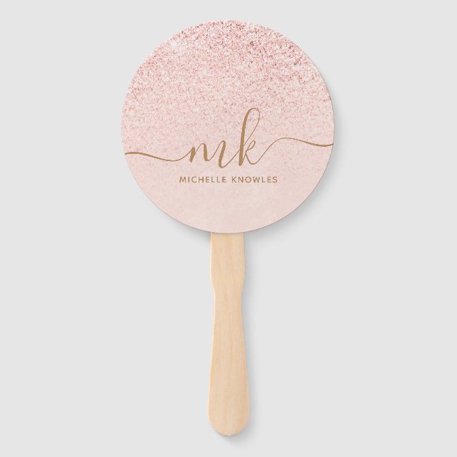Éventail Rose Gold Pailleté Lettres Initiales et Nom de Lux (Devant)