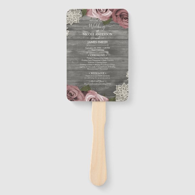 Éventail Rose Poussiéreuse Fleurs Roses Dentelle Rustique G (Devant)