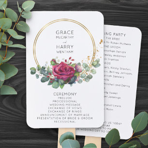 Éventail Rose rouge et Eucalyptus Programme de mariage Vent