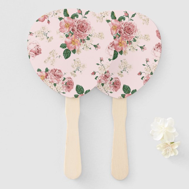 Éventail Rose sur rose Vintage floral (Devant et derrière)