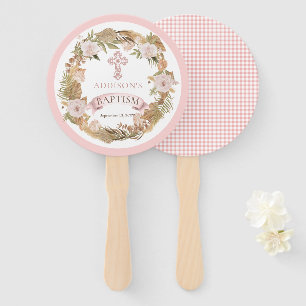 Éventail Roses rose   Herbes séchées Flora Girl Baptism