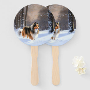 Éventail Rough Collie Laisser Neige Noël