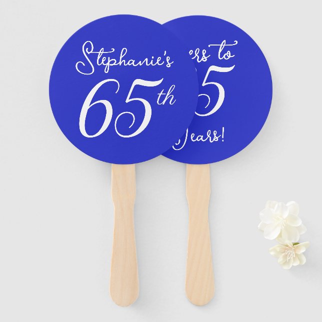 Éventail Royal Blue encourage à 65 ans 65e anniversaire fêt (Devant et derrière)